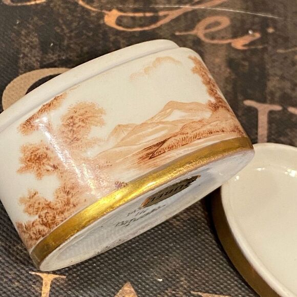 Vintage Portuguese Hand-Painted Sepia Porcelain Trinket - Picture 8 of 9